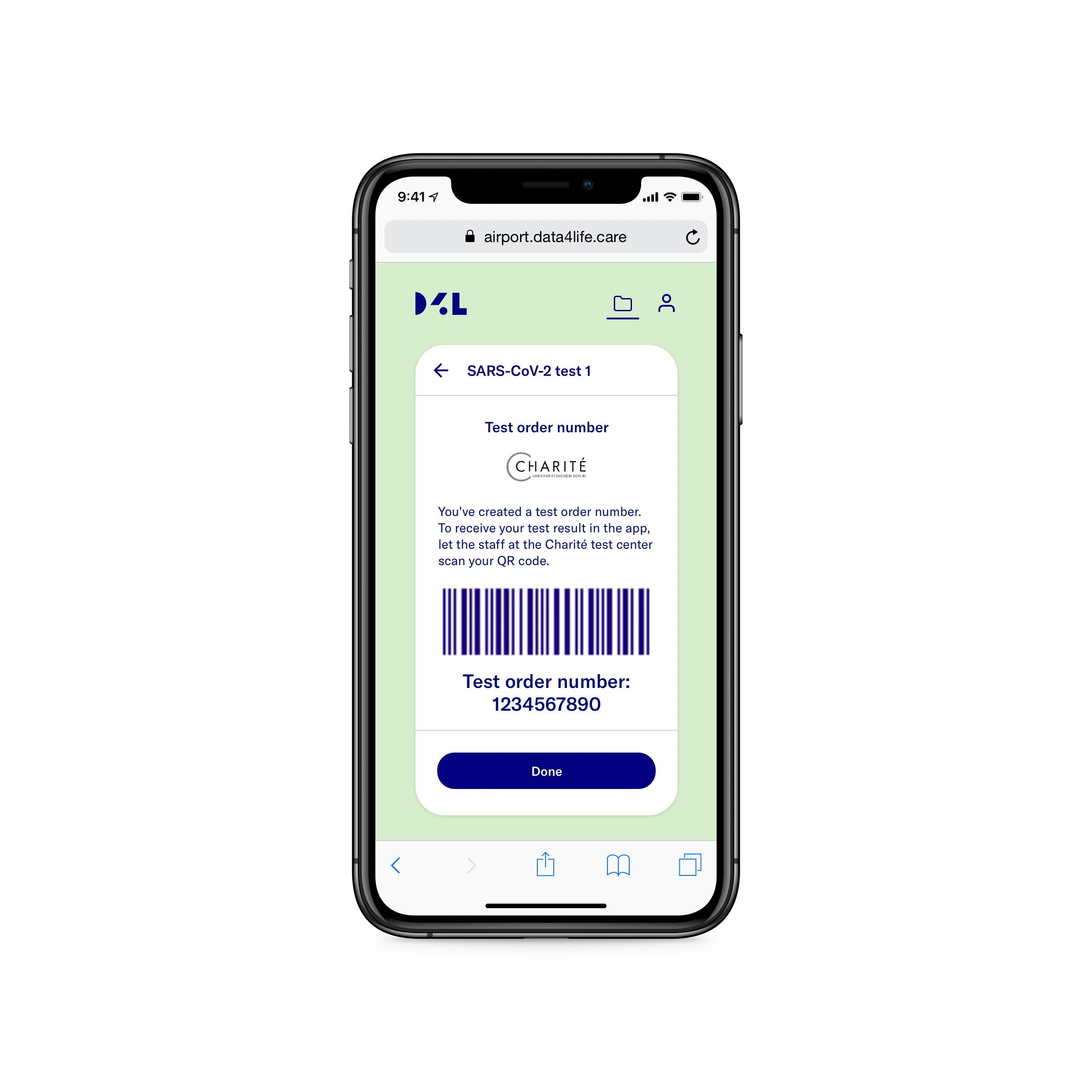 Order number and barcode in the app