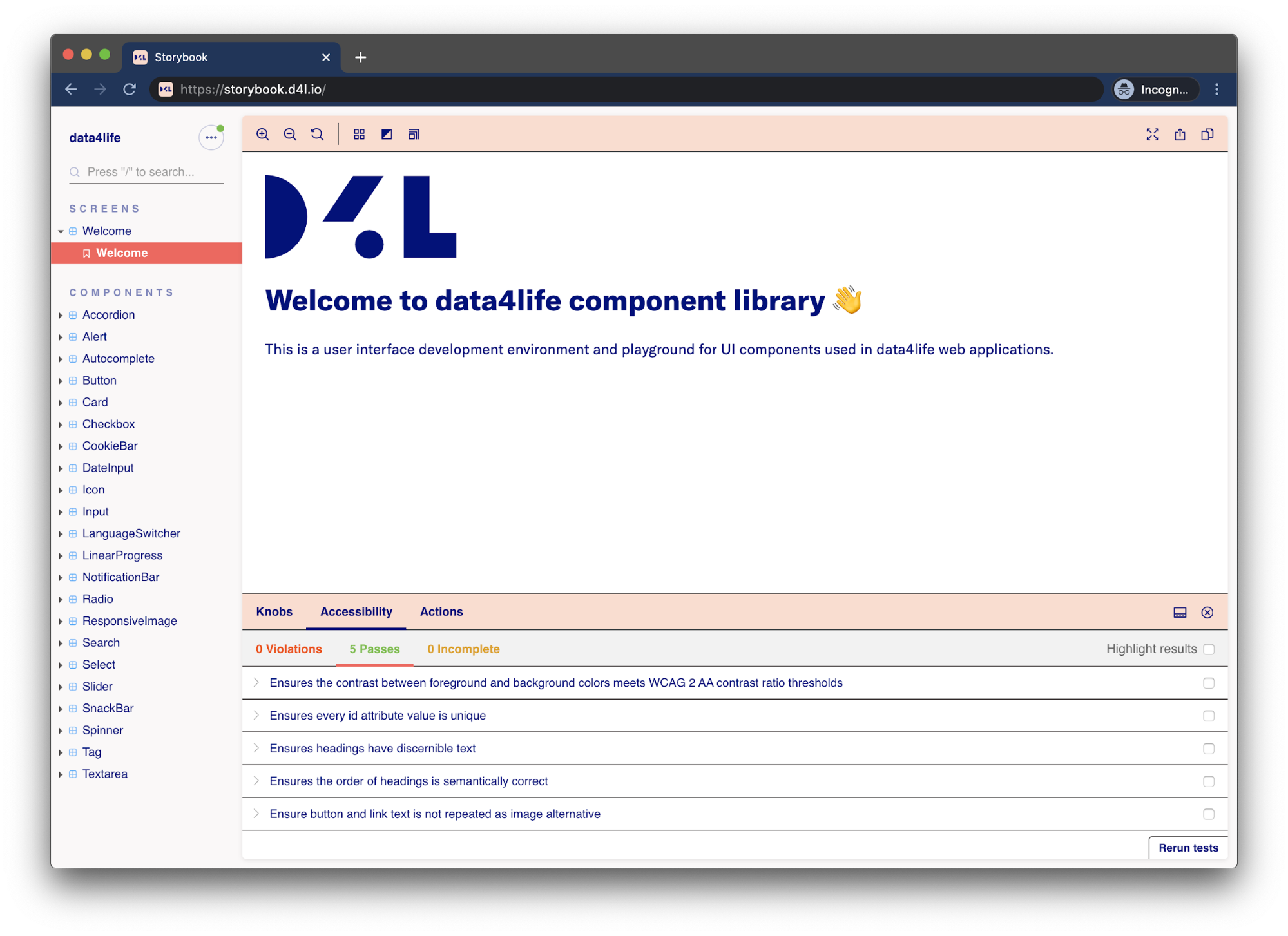 Data4Life component library screenshot
